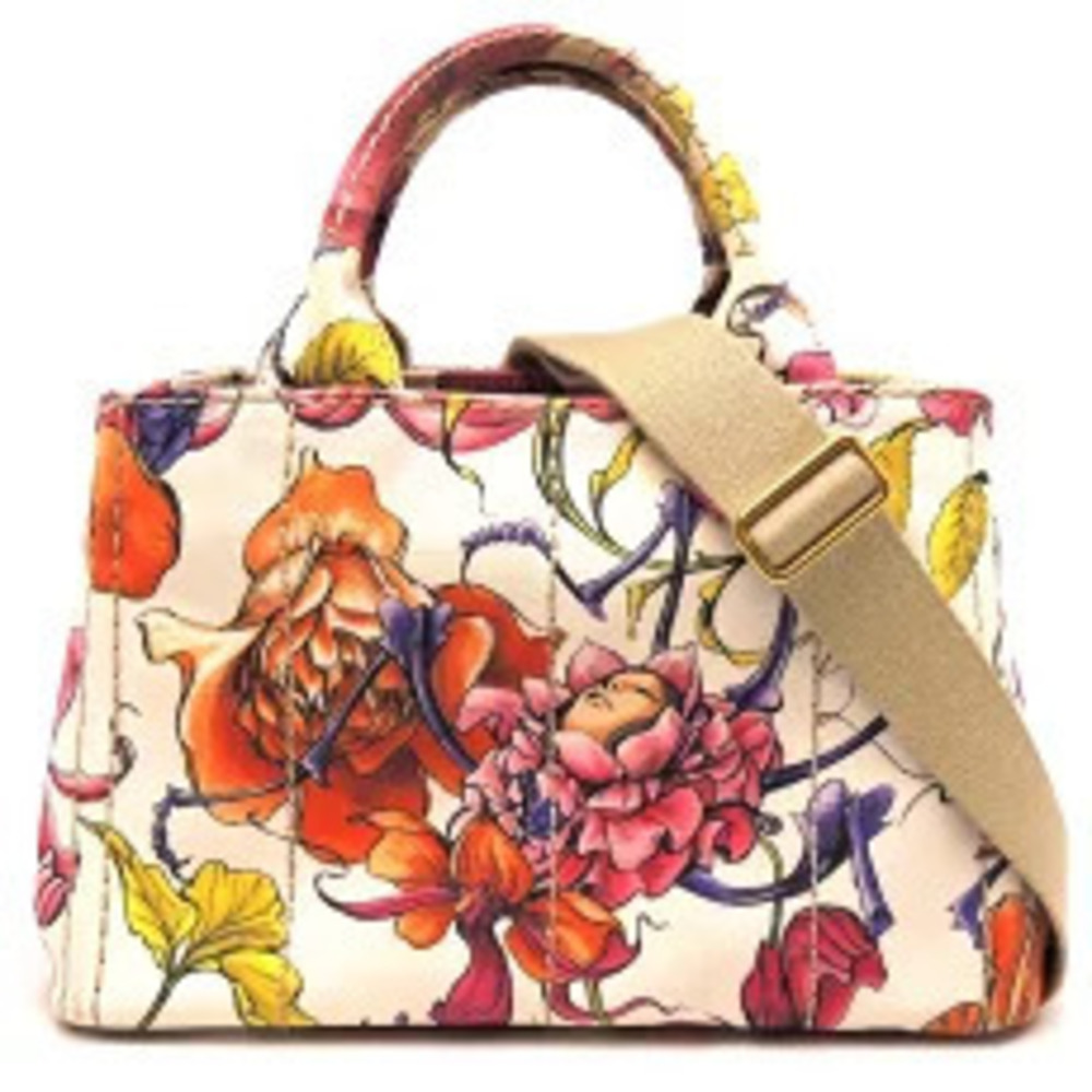 Prada CANAPA Bag Handbag Canvas BLANCO Pink